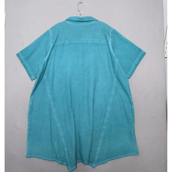 Logo by Lori Goldstein Tunic Top Plus 2XP Petite Green Distressed Canvas Pockets - Picture 2 of 11